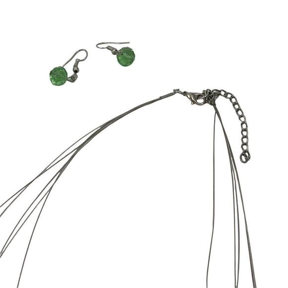 Women’s Lot Glass Bead Necklace Earring Set Green 0350 Layered Tiered 20" - Picture 9 of 11